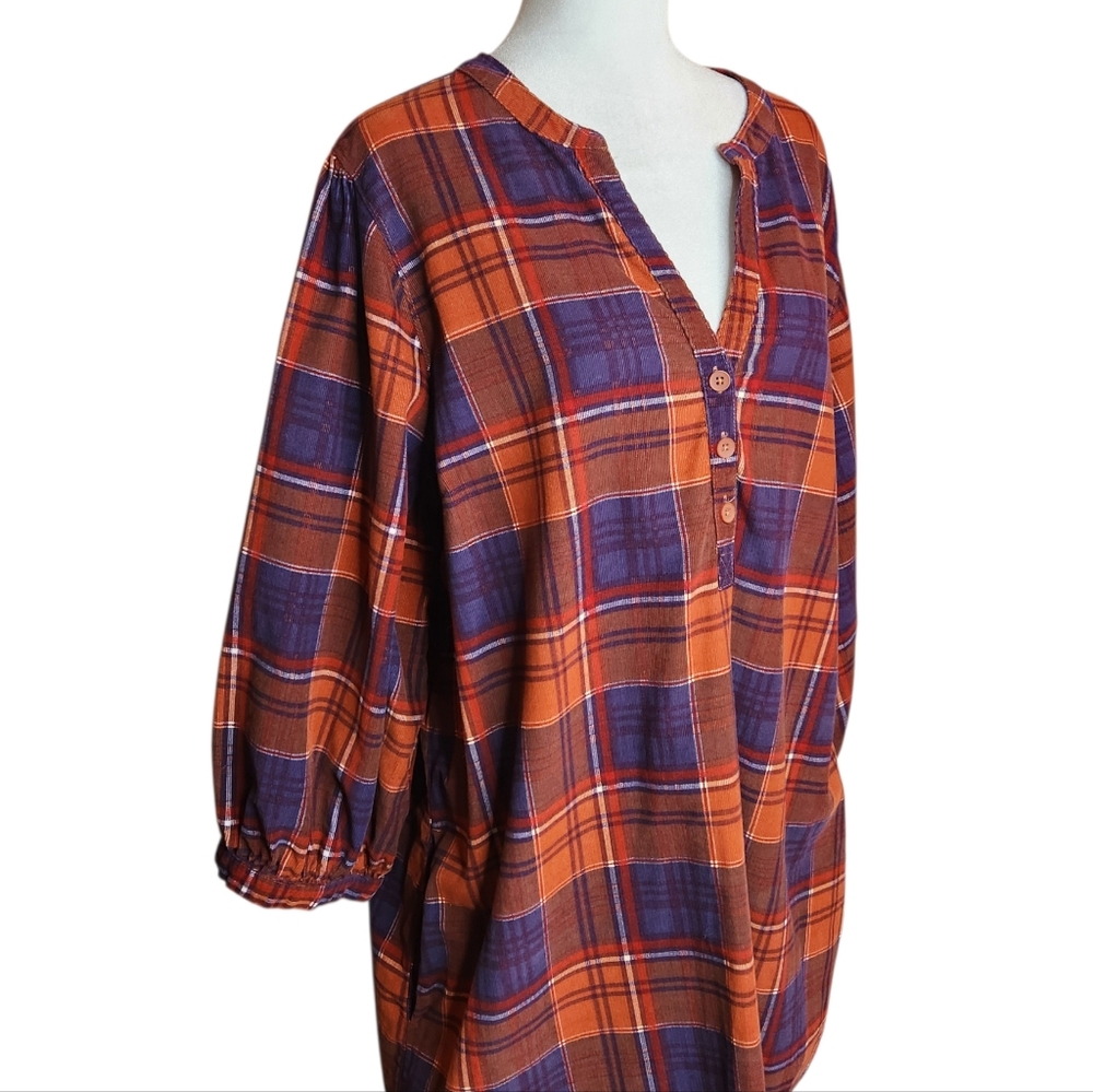 Garnet Hill Feather Wale Cord 3/4 Sleeve Dress Plaid Size XL - Picture 4 of 9
